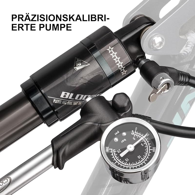 Pompă pentru suspensie bicicletă CXWXC 300 PSI cu manometru, pentru furci MTB de înaltă presiune și amortizoare spate, pompă de aer
