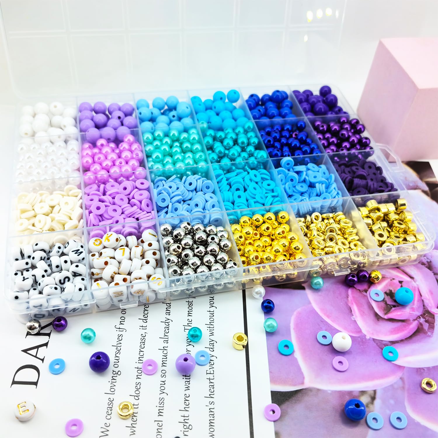 PATIKIL Perline in acrilico per la creazione di gioielli, confezione da 200 perline in acrilico a forma di rose, distanziatori per bracciali, orecchini, collane fai da te, colori assortiti