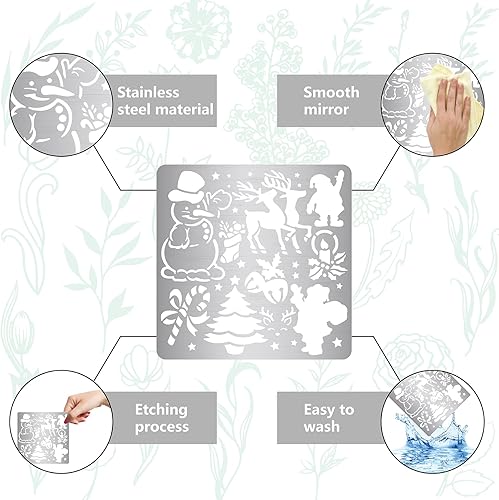 Miniatura 5 de GORGECRAFT 6.3 x 6.3 Christmas Metal Stencils Santa Claus Stainless Steel Cutting Dies Stencil Reusable Snowman Elk Christmas Tree Bells Christmas