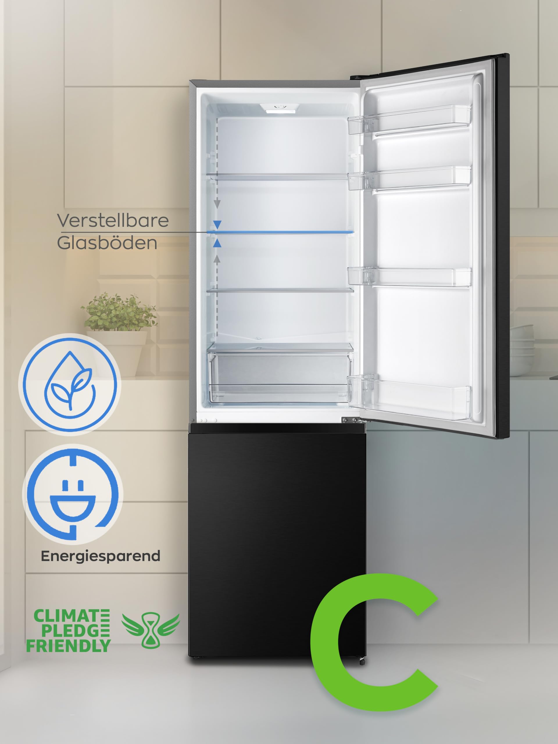 Heinrich´s Kühlgefrierkombination 268 Liter, Kühlvolumen 198L, Gefrierfach 71L,LED Beleuchtung,Kühlschrank Türanschlag wechselbar, leise 36dB,große Tiefkühlboxen, 7 Temperaturstufen, (six)