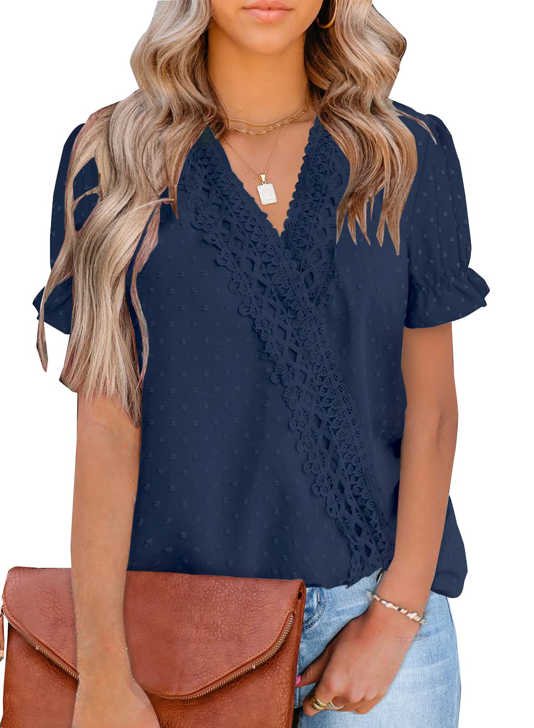 LOLONG Womens Tops Short/Long Sleeve V Neck Chiffon Blouses Dressy Casual Pom Poms Shirts