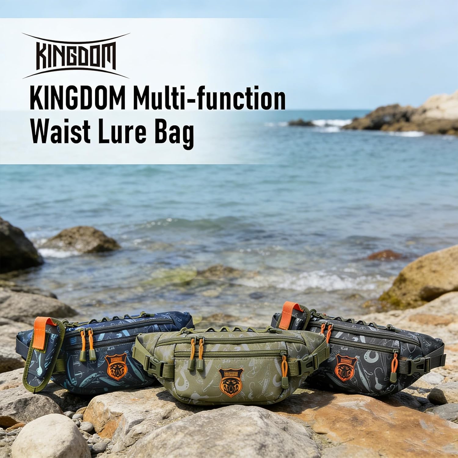 KINGDOM Fishing Waist Pack - Black Multifunctional Lure Tackle Storage Bag, Water-Resistant Lightweight Fly Fishing Vest Pack with Adjustable Belt for Fishing Accessories