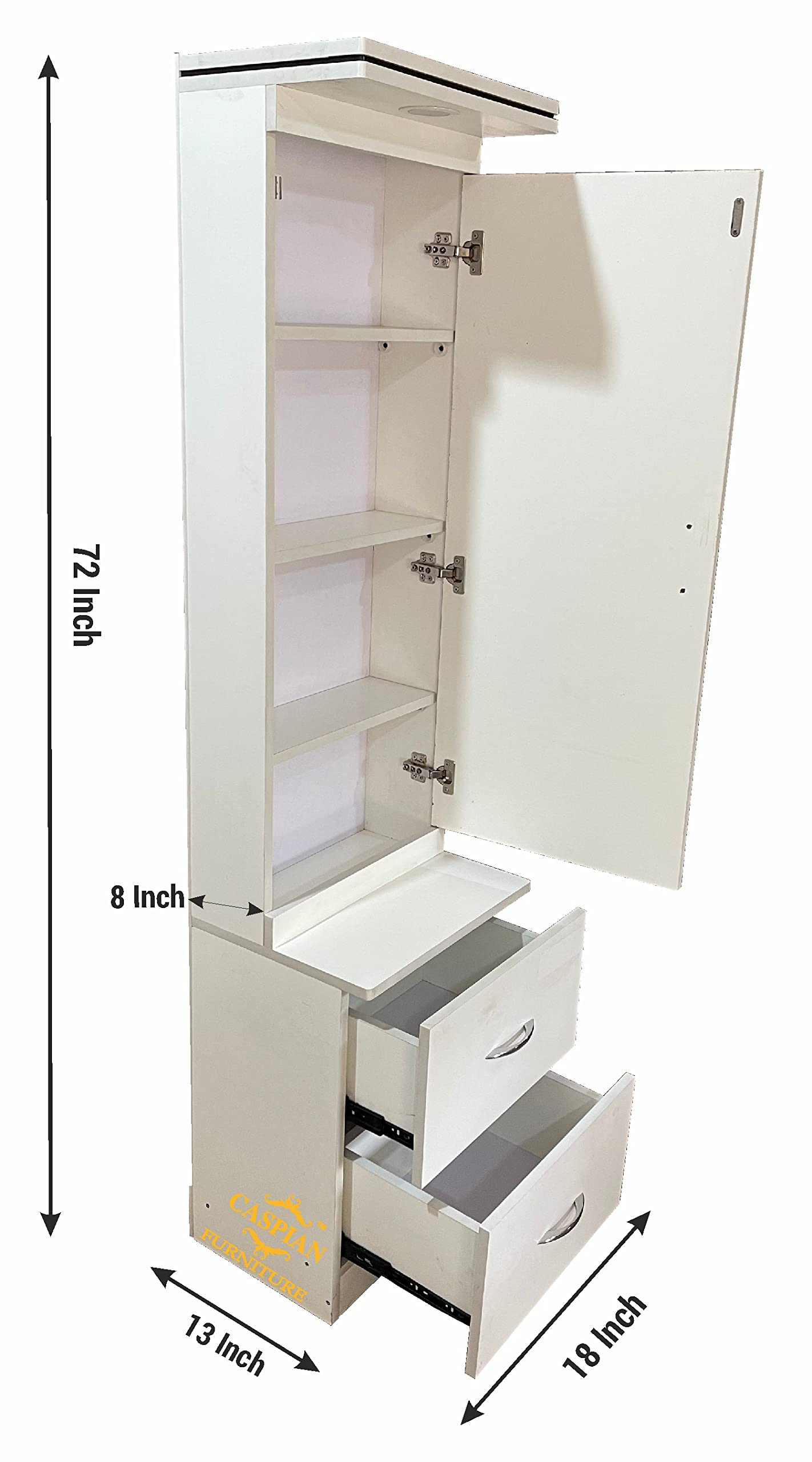 CASPIAN Engineered Wood Single Door Wooden Vanity Dressing Table (White) | Pre-Assembled Furniture with Mirror, LED Lights | Makeup & Accessories Storage Organizer with 4 Shelves & 2 Drawer 2