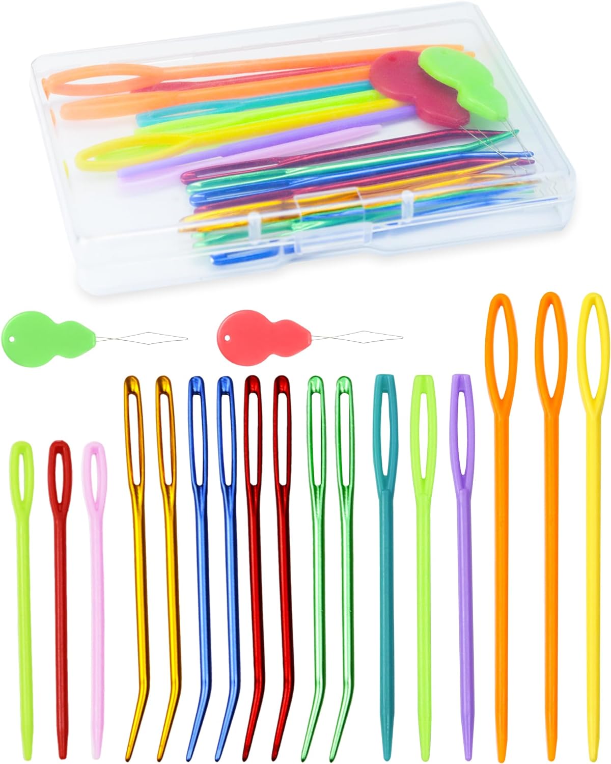 FIVEIZERO 19 Pcs Yarn Needles Set, Assorted Yarn Needles Bent Tapestry Needle Weaving Needle Darning Needles Plastic Needles Large Eye Blunt Knitting Needles for Sewing Crochet 03