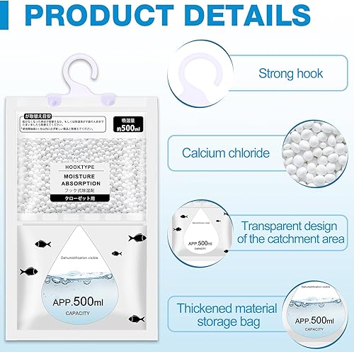 Miniatura 2 de Nuanchu Paquete de 30 bolsas deshumidificadoras de 16.9 fl oz para colgar en el armario, sin perfume, absorción de humedad desecante en armarios,