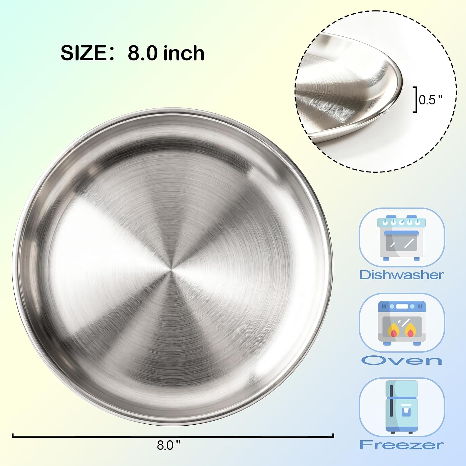 AWTBDP Stainless Steel Plates, 6PCS 8 Inch Metal Plate for Dinner Dishes