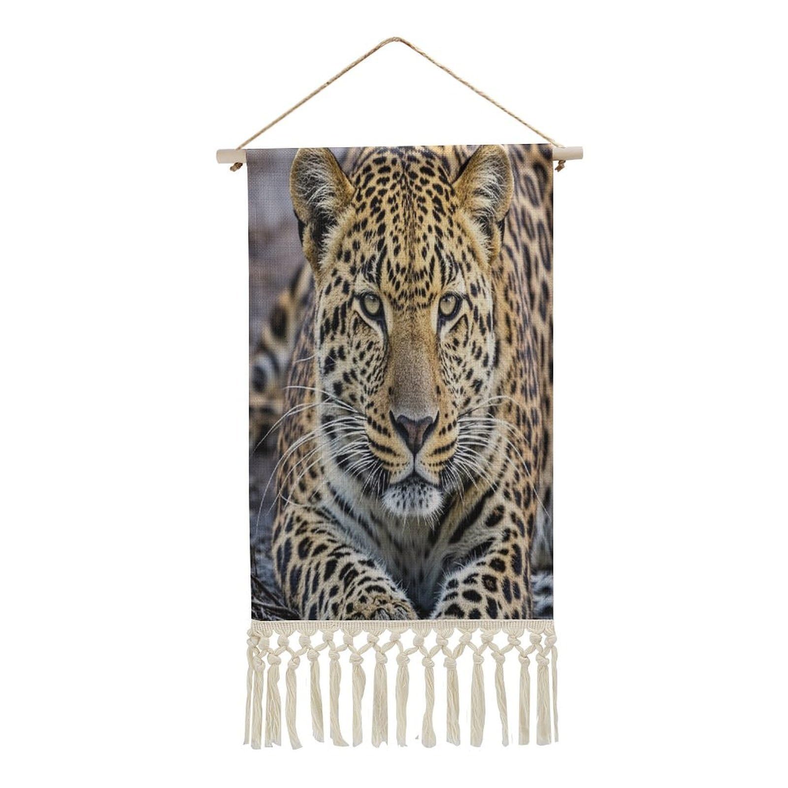 FekiLoot African Animal Leopard Wall Art Print Decor Art Tapestry with Tassel Cotton Linen Hanging Poster Vintage Aesthetic Wall Art Poster Rustic Wall Art Decor for Home Bedroom Living Room Office
