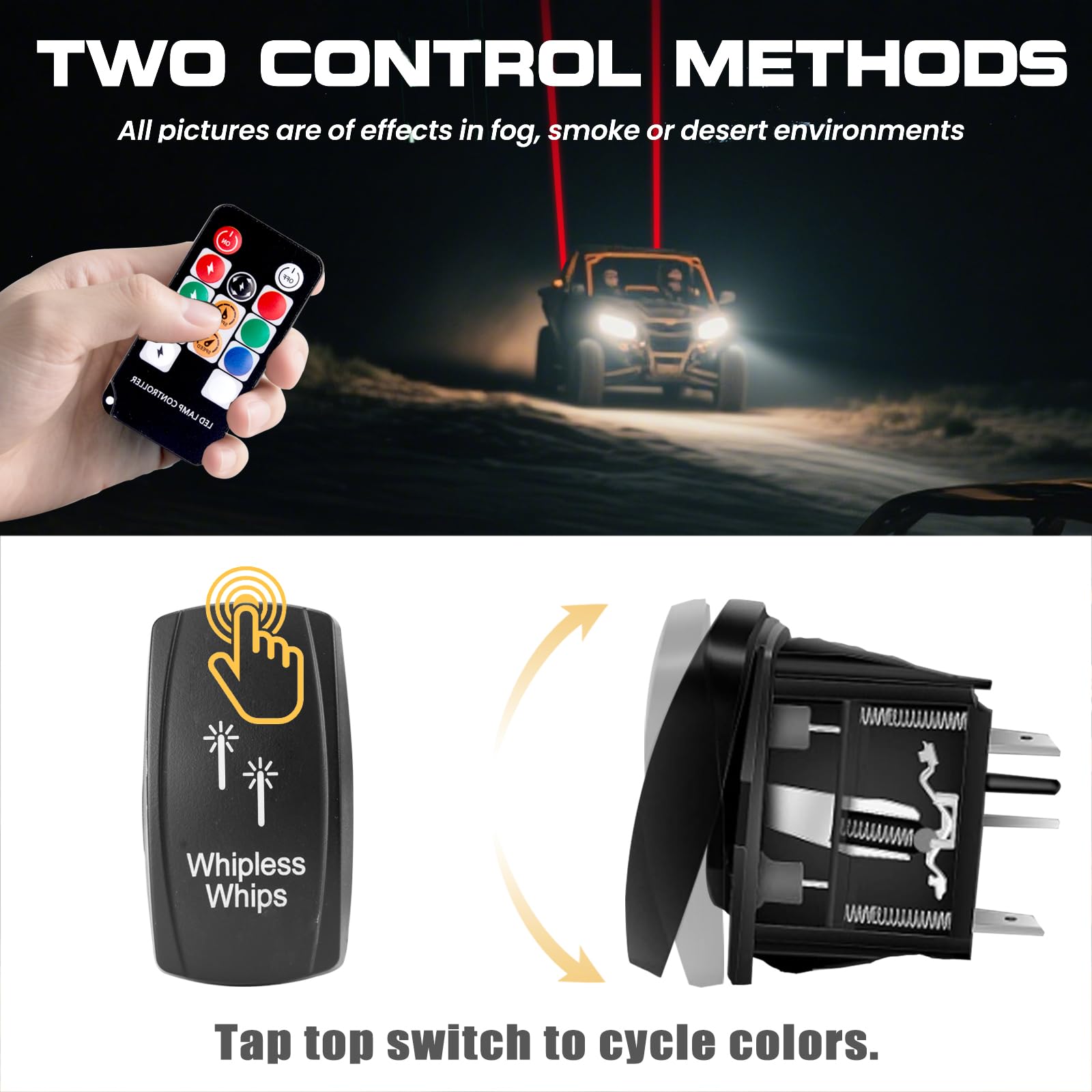 60 mm Whipless Led Whip Lights z przełącznikiem kołyskowym, zestaw combo, regulowane mocowania, kompatybilne z UTV/ATV/SXS/Polaris RZR/Can-Am/Maverick X3/CFmoto/Kawasaki, wielokolorowe