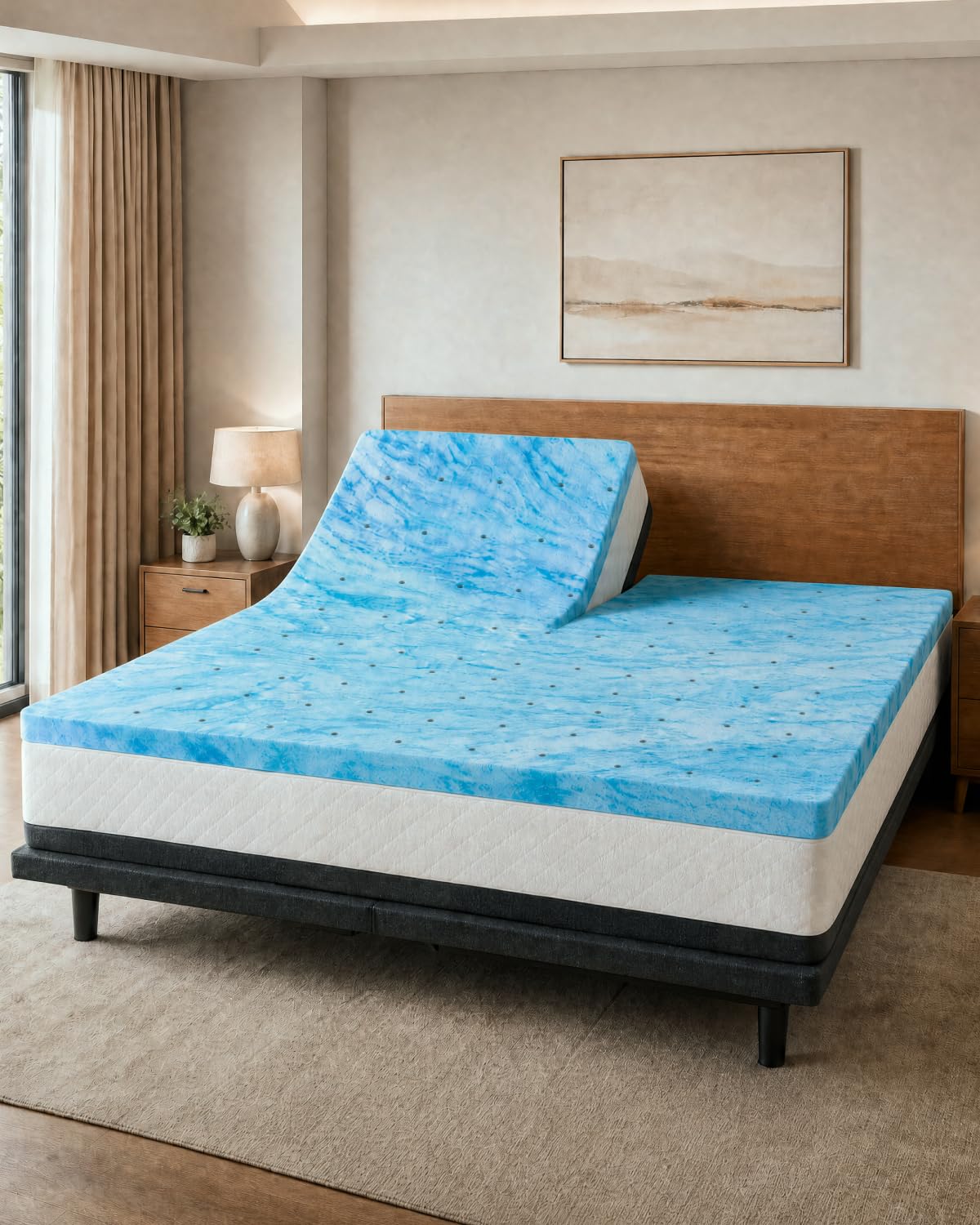 2 Inch Split Head King Memory Foam Mattress Topper - Cooling Mattress Pad