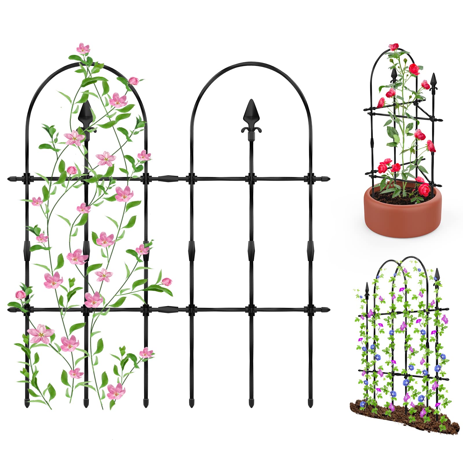 flowlampGarden Trellis for Climbing Plants, 35"x33" Thickened Iron Plant Support Fence, Black