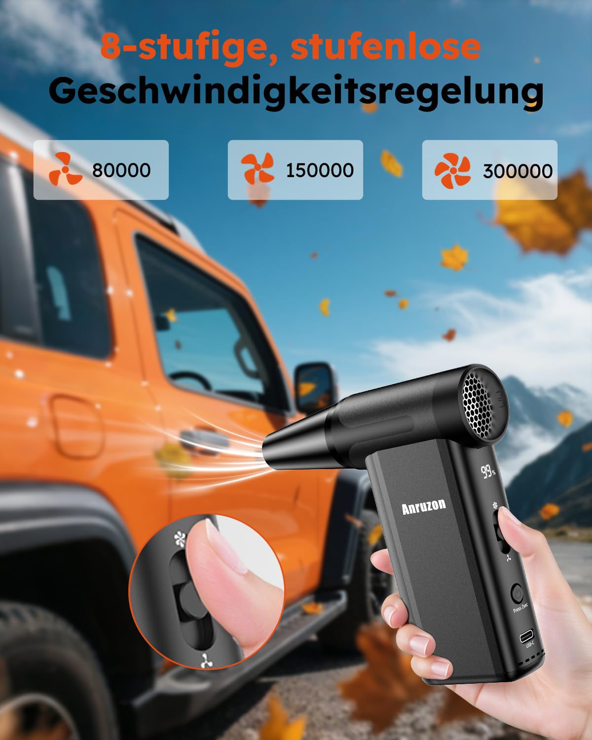 Elektrische Staubgebläse Druckluftspray für PC Reinigungsset, 300000 RPM Compressed Air Duster, 8-Gang Air Duster Luftdruckspray mit 7600mah Akku, Tastatur Reinigung für PC, Elektronik, Sofa, Auto
