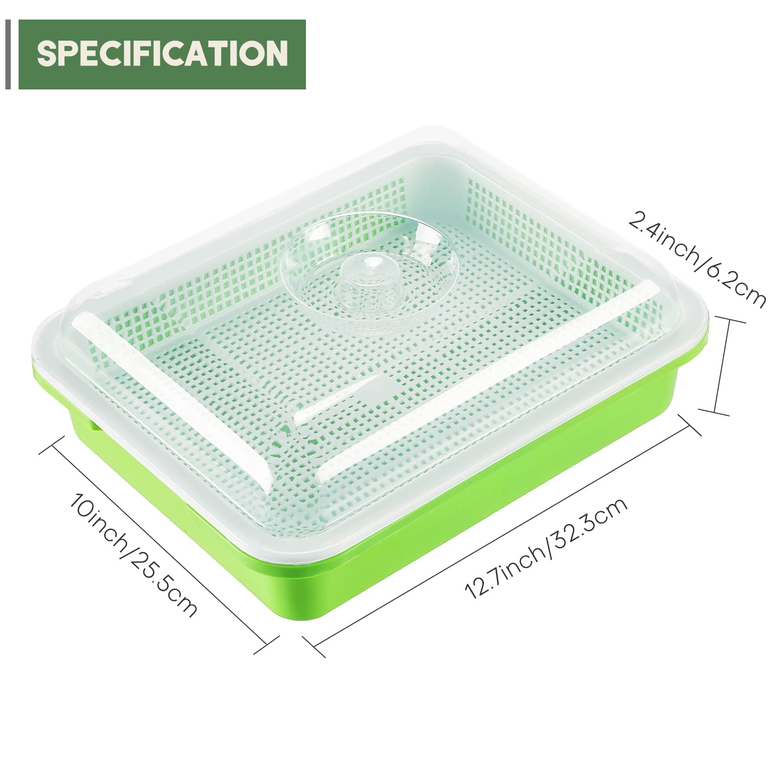 MYFULLY Vassoio per germogliare semi con coperchio, confezione da 3 pezzi, vassoio senza suolo per la germinazione dei semi, kit per la germinazione dei semi di erba di grano sani e vassoi per la