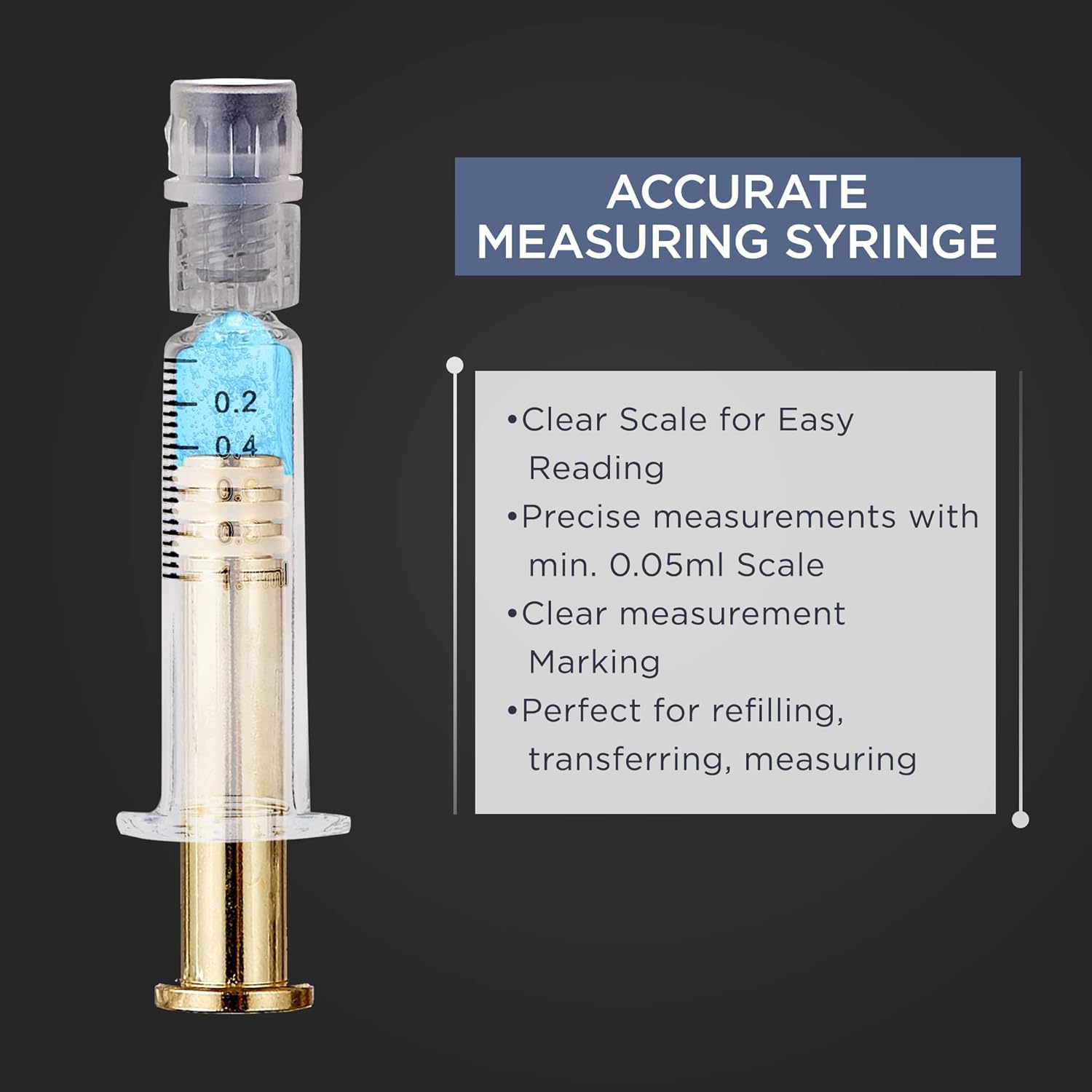1ML Borosilicate Glass Syringe With Golden Metal Plunger | 10 Pack | Anti-Leak Luer Lock Without Needle | Accurate Measuring for Liquid, Glue, Oil