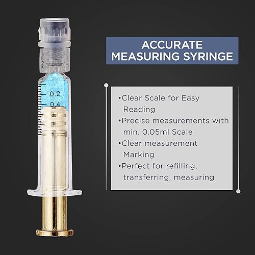 Miniatura 6 de Bitomic Jeringa de vidrio de borosilicato de 0.0fl oz con émbolo de metal dorado  Paquete de 10  Jeringa de bloqueo Luer antifugas sin aguja