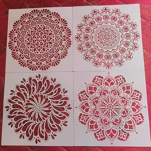 Miniatura 4 de XUAN YANG Plantilla de mandala reutilizable decorativa de 12 x 12 pulgadas para muebles manualidades pintura de pared de madera 0010in 10 mil