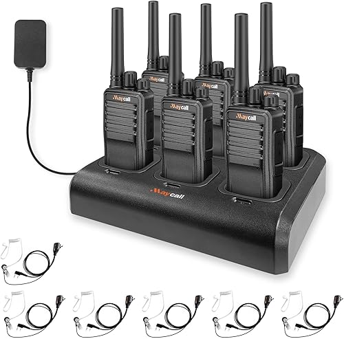 Walkie Talkies MC-528 Paquete de 6 con auricular Radios bidireccionales Recargables 1200mAh Largo Alcance con 6 Vías Multi Unidad Cargador Un Clic