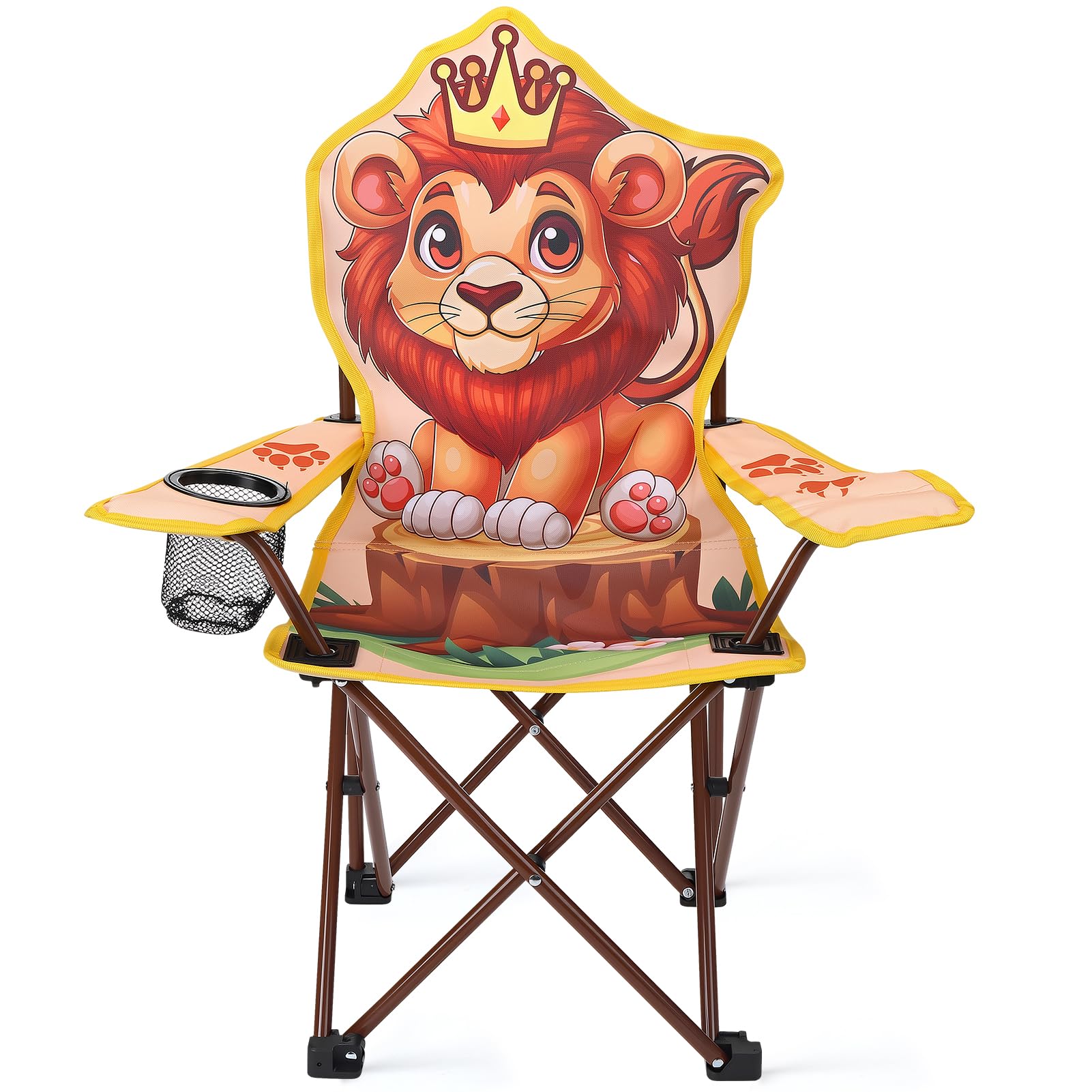Meng Jiaran Kids Camping Chair,Lion Childrens Folding Camping Chair with Cup Holder and Carry Bag, Outdoor Lightweight Childrens Garden Chairs for Picnic Garden Beach Hiking