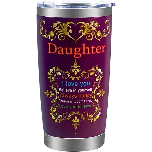 Daughter Gifts Tumbler Mug 20 oz - Coffee Tumbler for Women - Best Daughter Gift from Mom Travel Coffee Mug - Stainless Steel Insulated Coffee Tumbler Cup