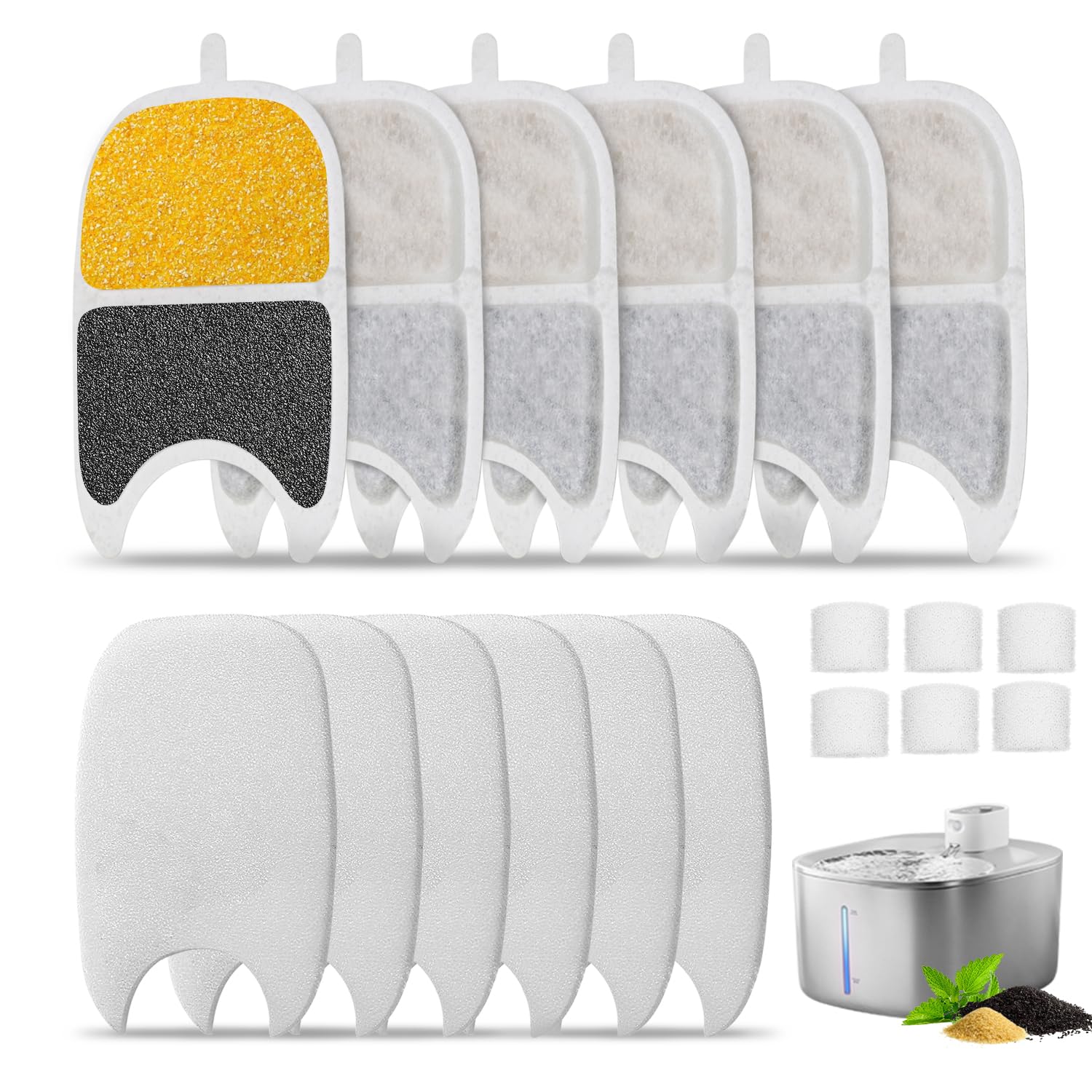 Cat Water Fountain Filter Pet Drinking Fountain Filter for 135 fl.oz/4L Wilreless Cat Water Fountain-6 Set Replacement Filters with Sponges