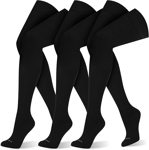 LEVSOX Calcetines de compresión de bambú hasta el muslo para mujeres y hombres, 20-30 mmHg, medias de compresión por encima de la rodilla, puntera