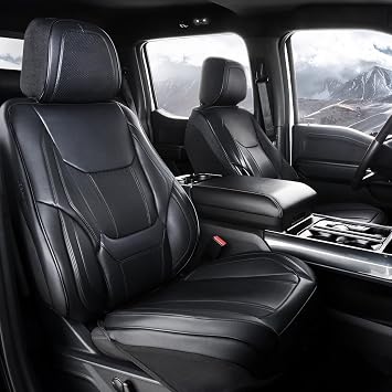 Coverland Custom Car Seat Covers Compatible with 2008-2023 Dodge Challenger Bucket Style Seats - Premium Leather Non-Slip Memory Foam Waterproof Seat Cover Custom fit Interior Protector [Front-Black]