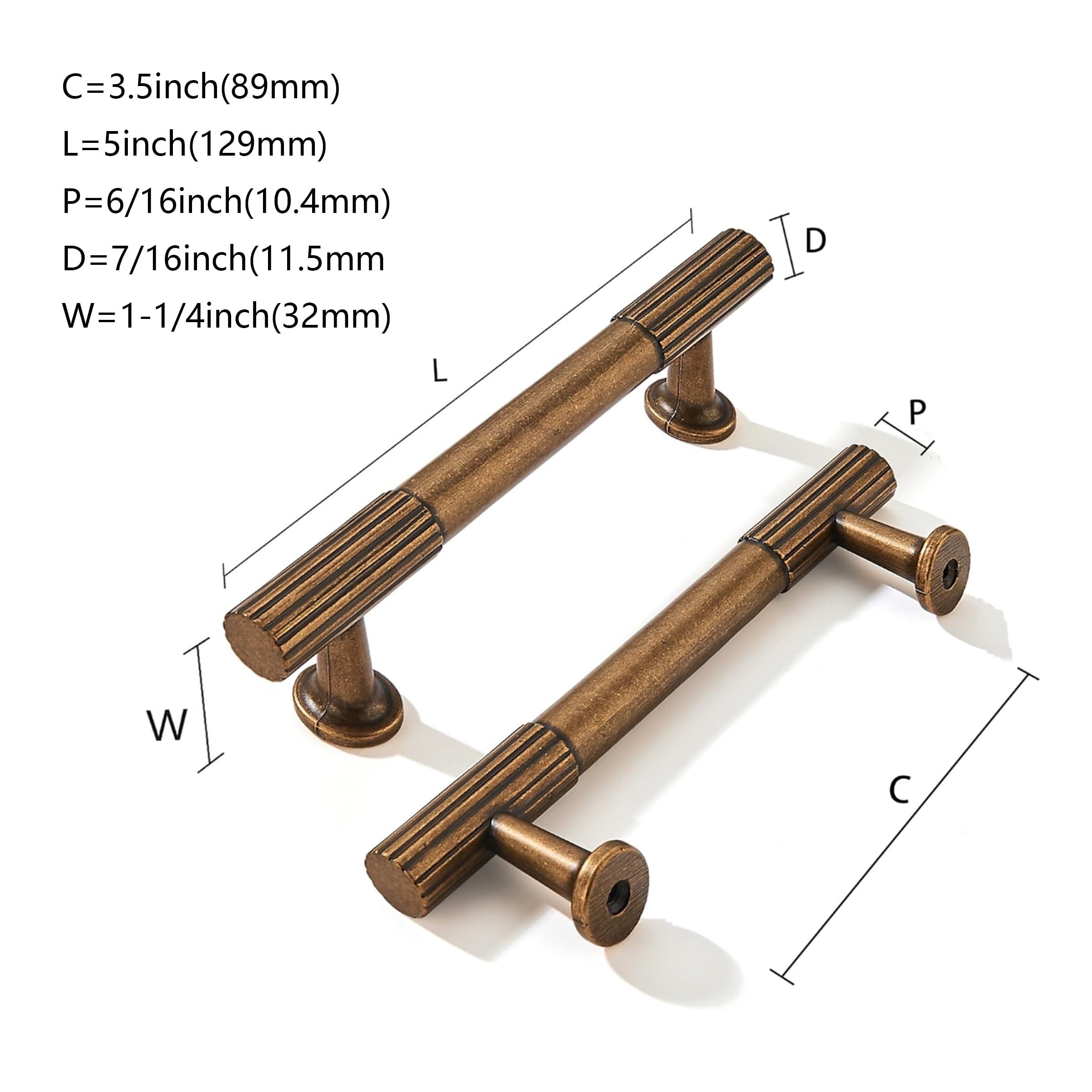 KHTUMEWARE-KH302 Antique Brass Cabinet Pulls CTC 3-1/2 in (89 mm) 10-Pack in Antique Brass — KHTUMEWARE