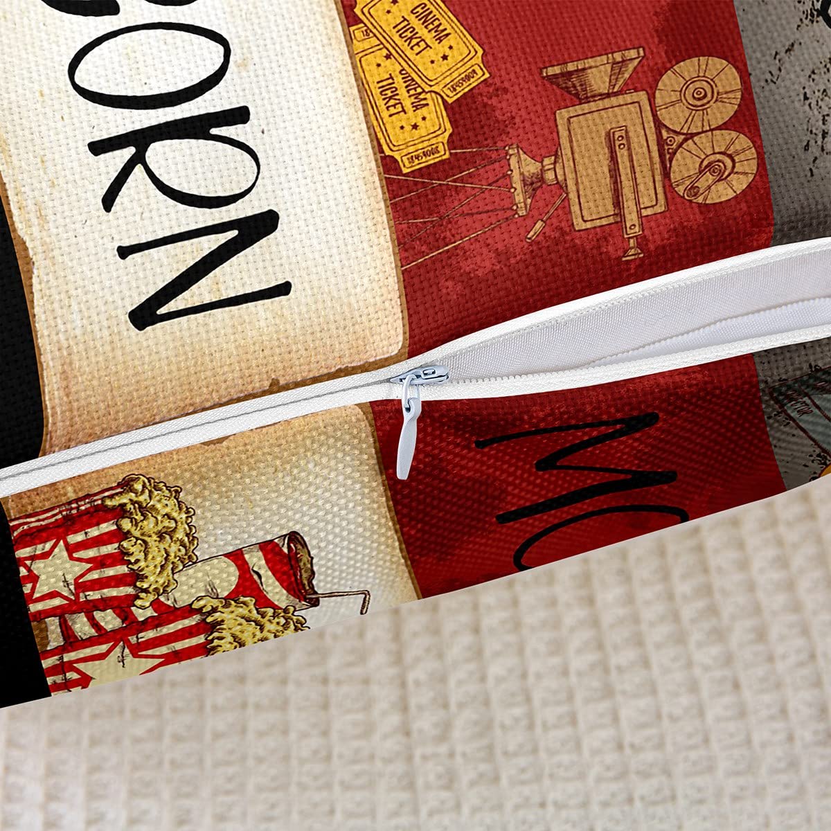 Set Di 2 Federe 40x40 Cm Con Motivo Film E Popcorn - Cuscini Decorativi Per Divano E Soggiorno, Stampa 3D Reversibile