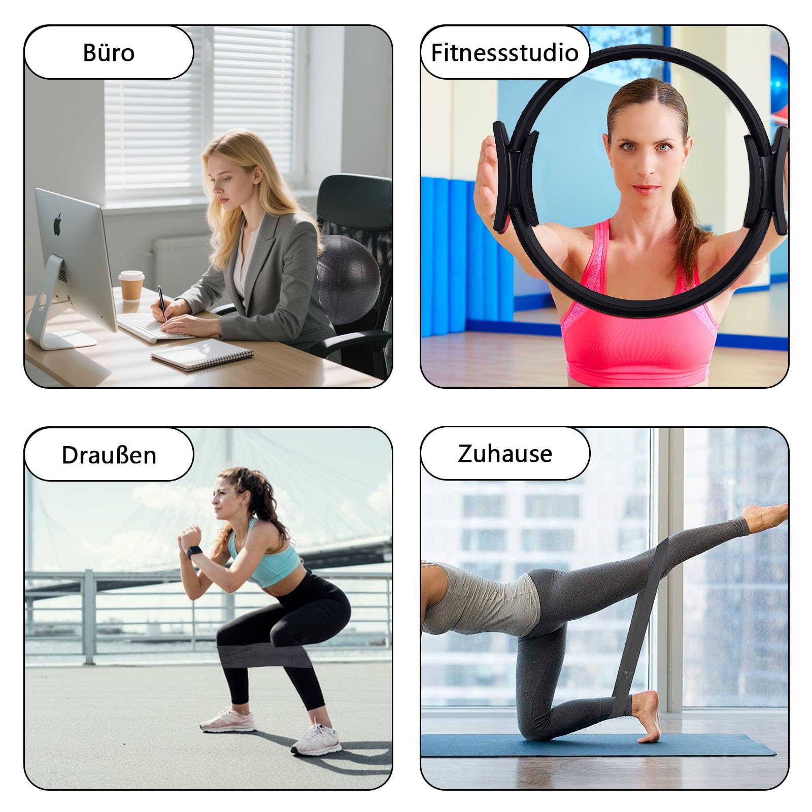 Pilates Set für Zuhause,Pilates Essential Kit mit Pilates Ring, Widerstands- und Loop Bändern, Soft Ball & Luftpumpe, Heimtraining für Damen & Anfänger