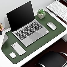 Aropana Vegan Leather Desk Pad, Extended Mouse Pad, Office Desk Mat, Reversible Desk Protector, Dual Side Waterproof Edge-Stitched Upgraded Version (36"x17"inch, DeepGreen/Grey)