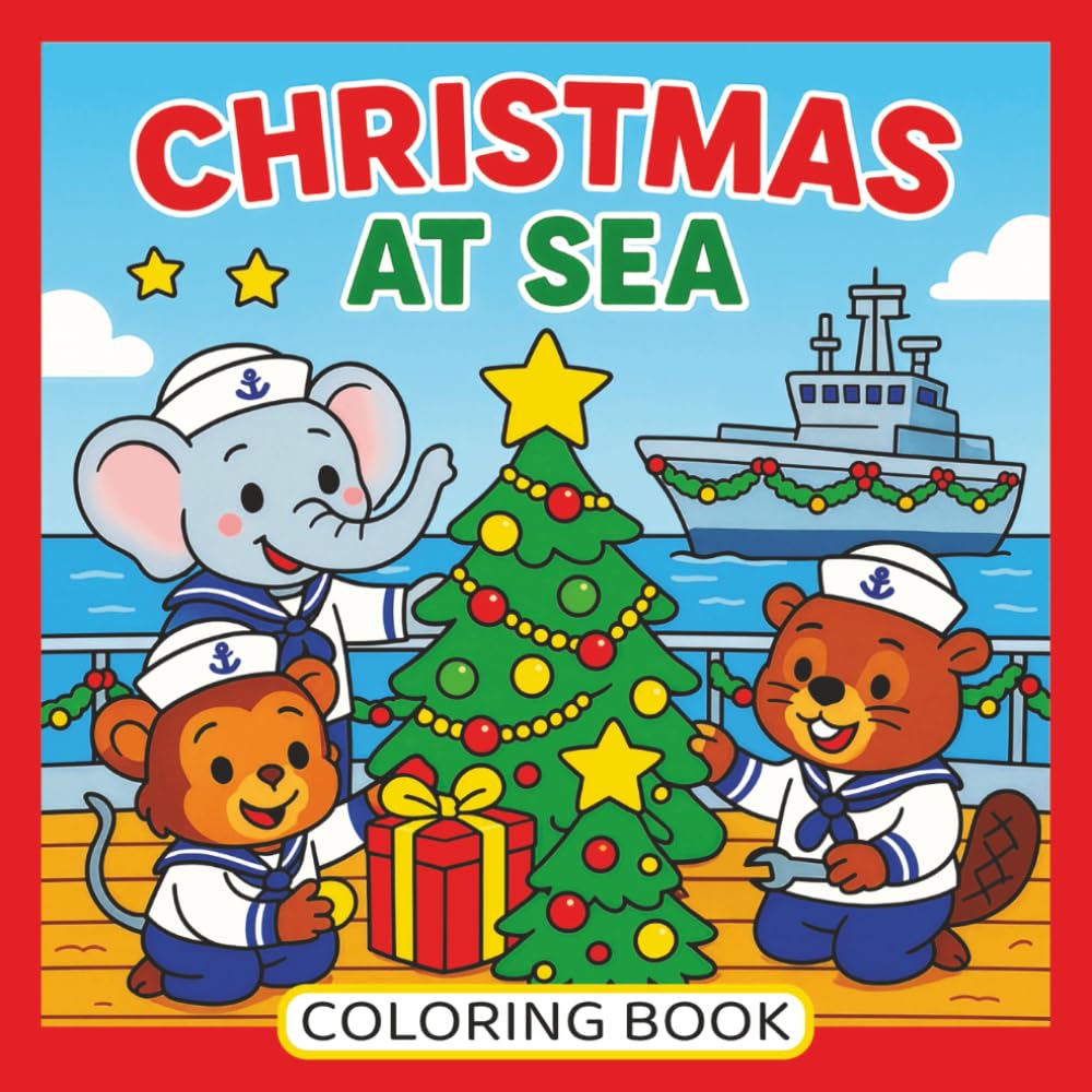 Christmas at sea: A Festive Ocean Adventure with 56 Fun Illustrations to Color in. Fun for all ages.