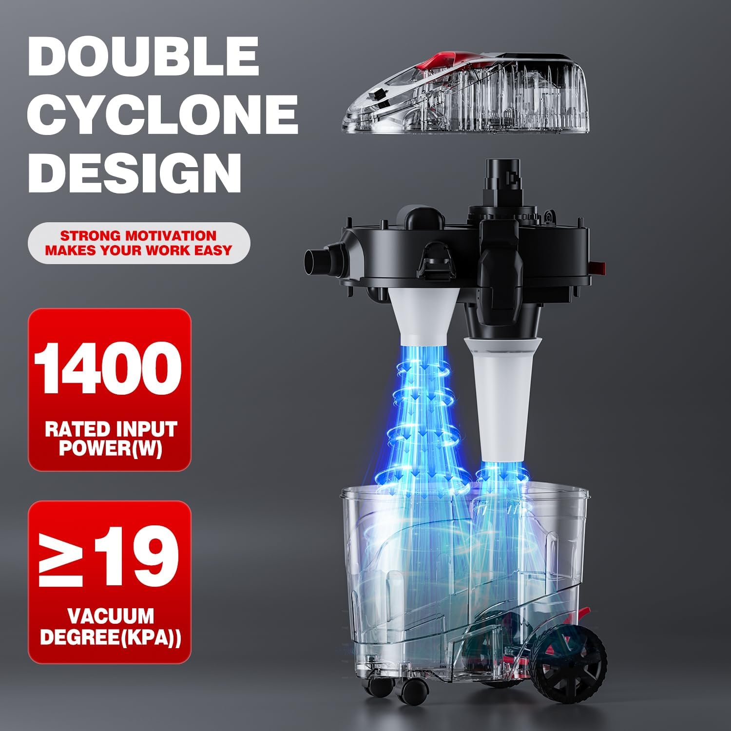 Auto Clean Dual Cyclone Pre-Separator Industrial Vacuum Cleaner Prevents Filter Clogging Maintains Strong Suction Protects Motor Woodworking Contractor Sanding Workshop Dust Collection 9 Gallon