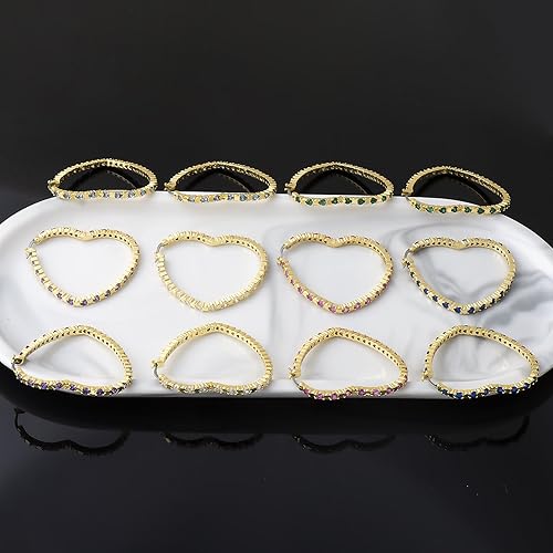 Vista 7 de G&GEMSJEW Gold Big Heart Earrings Women Colorful Cubic Zirconia Big Hoops Earrings 18K Gold Plated Heart-shaped CZ Heart Crystal Earrings