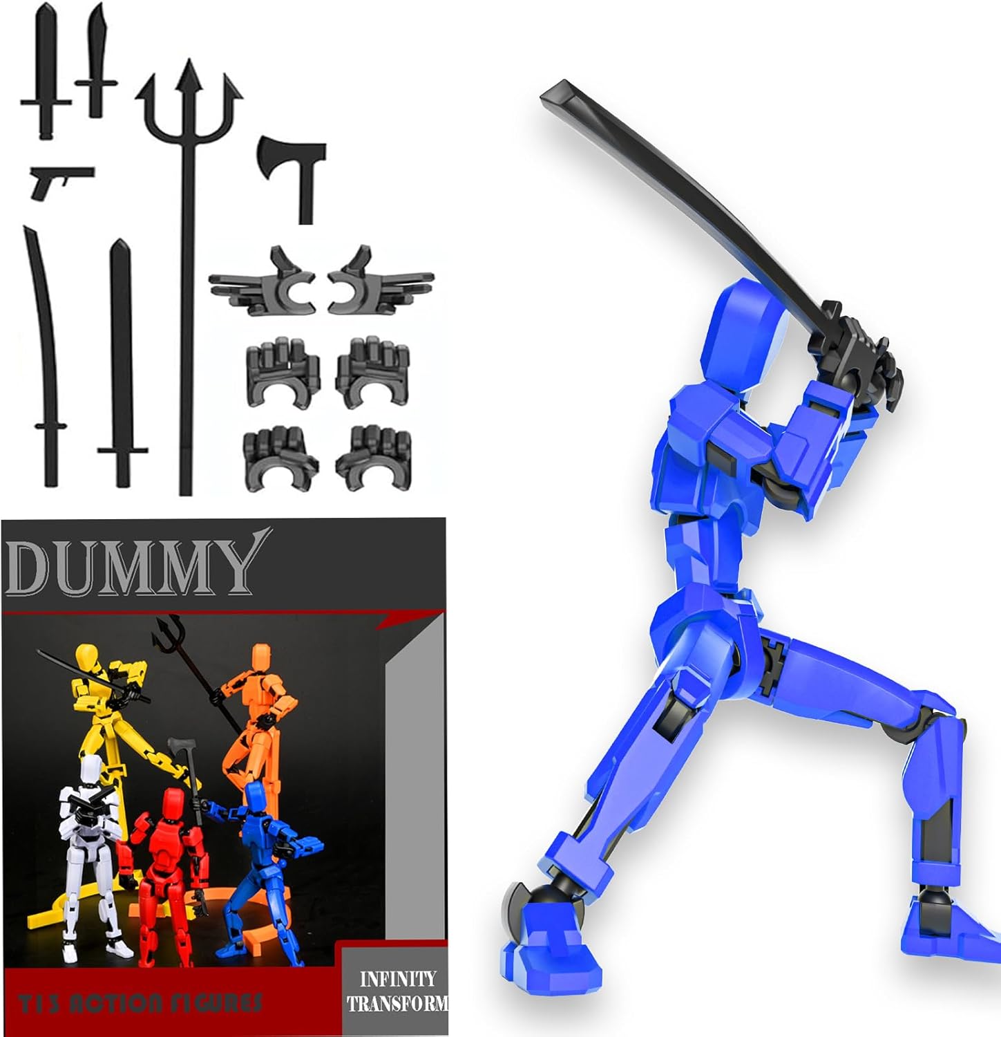 t-13 action figure set 3d printed multi-jointed movable robot ti-tan dummy set with full articulation for stop motion animation (blue)