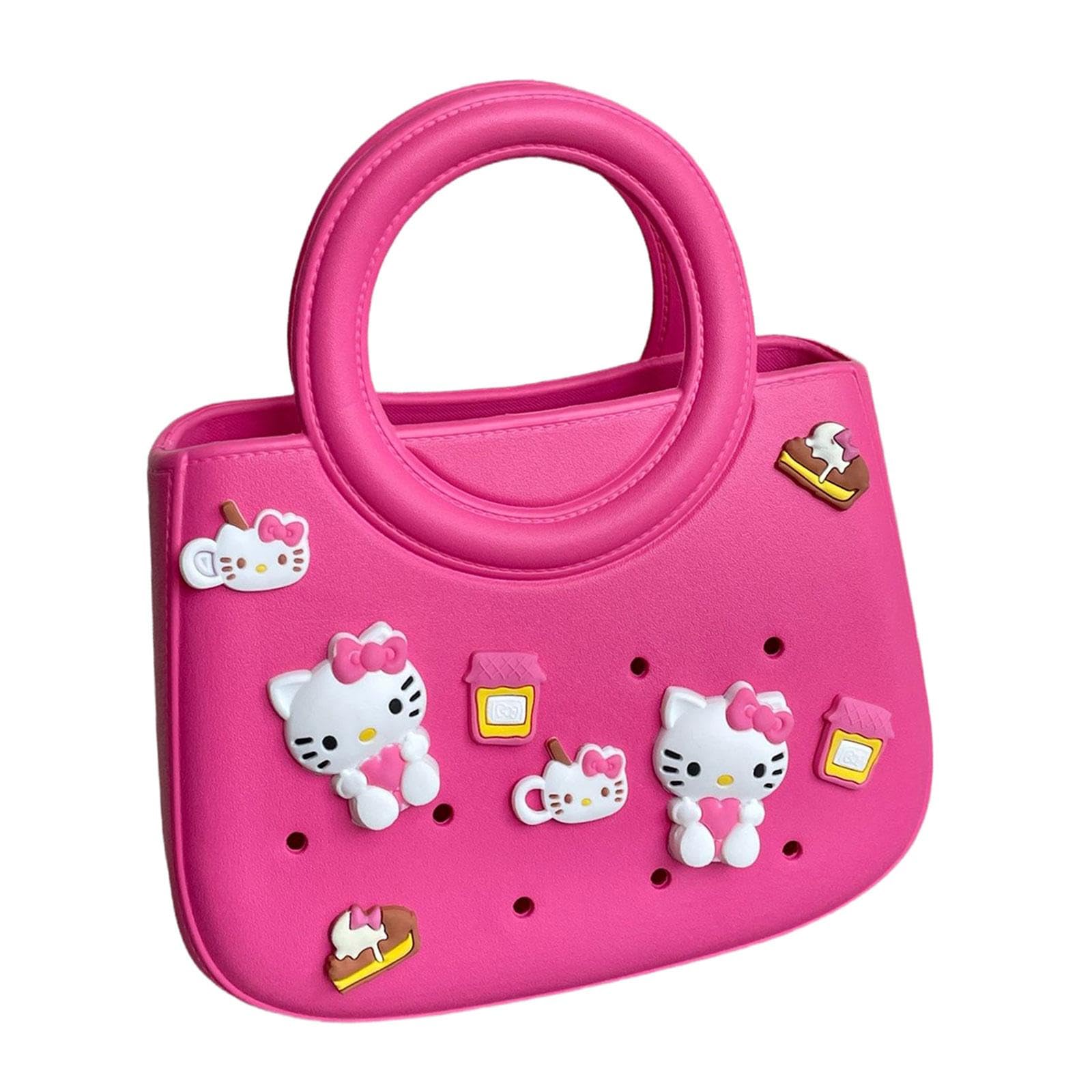 nivaa Beach Handbag Hollow Basket with Random Charms for Outdoor Swimming Shopping Red-picture-37