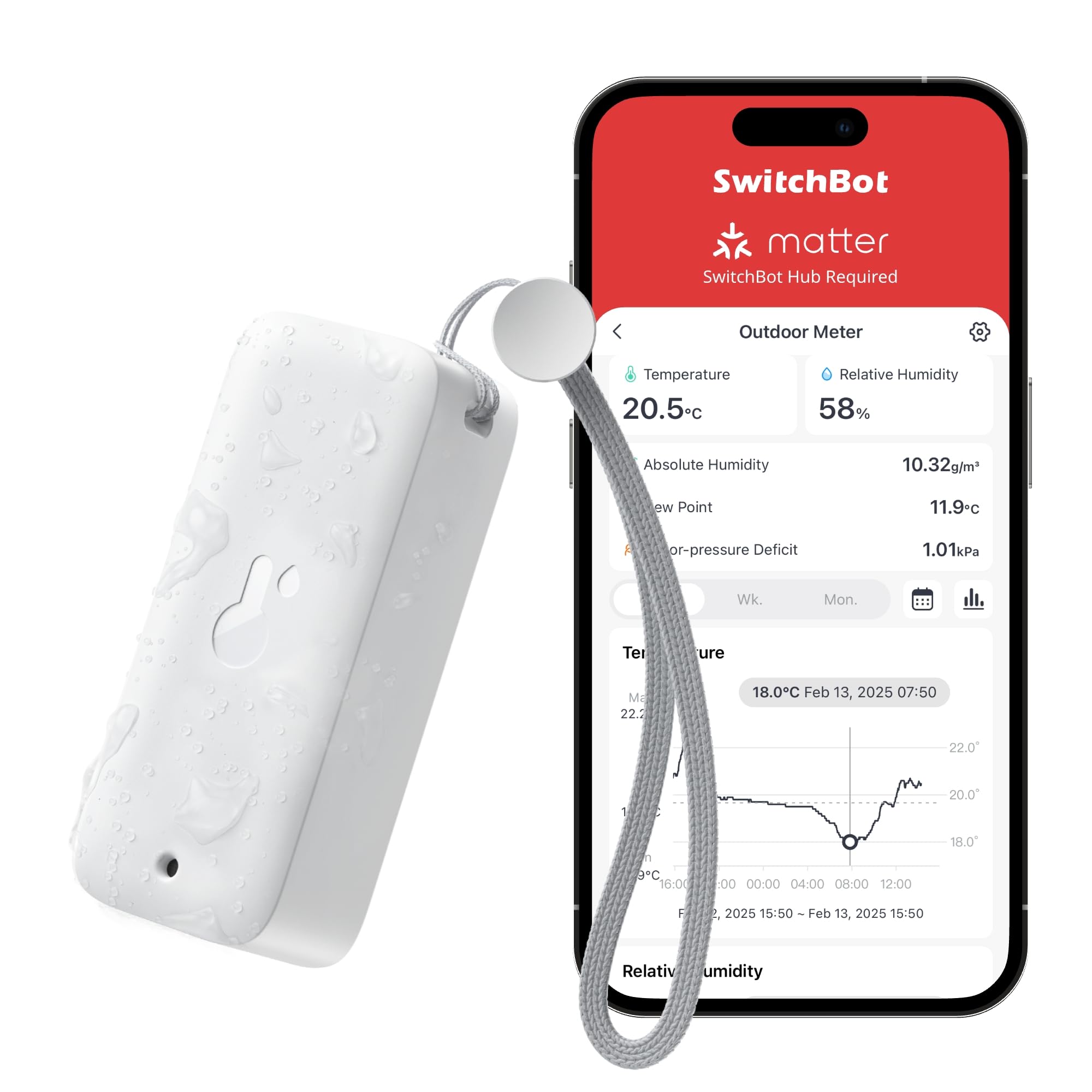 SwitchBot IP65 Hygrometer Thermometer Innen Außen, Bluetooth Thermometer con Taupunkt/VPD/Absolute Feuchtigkeitssensor, Außenthermometer, Datenspeicherung für Gewächshaus Weinkeller