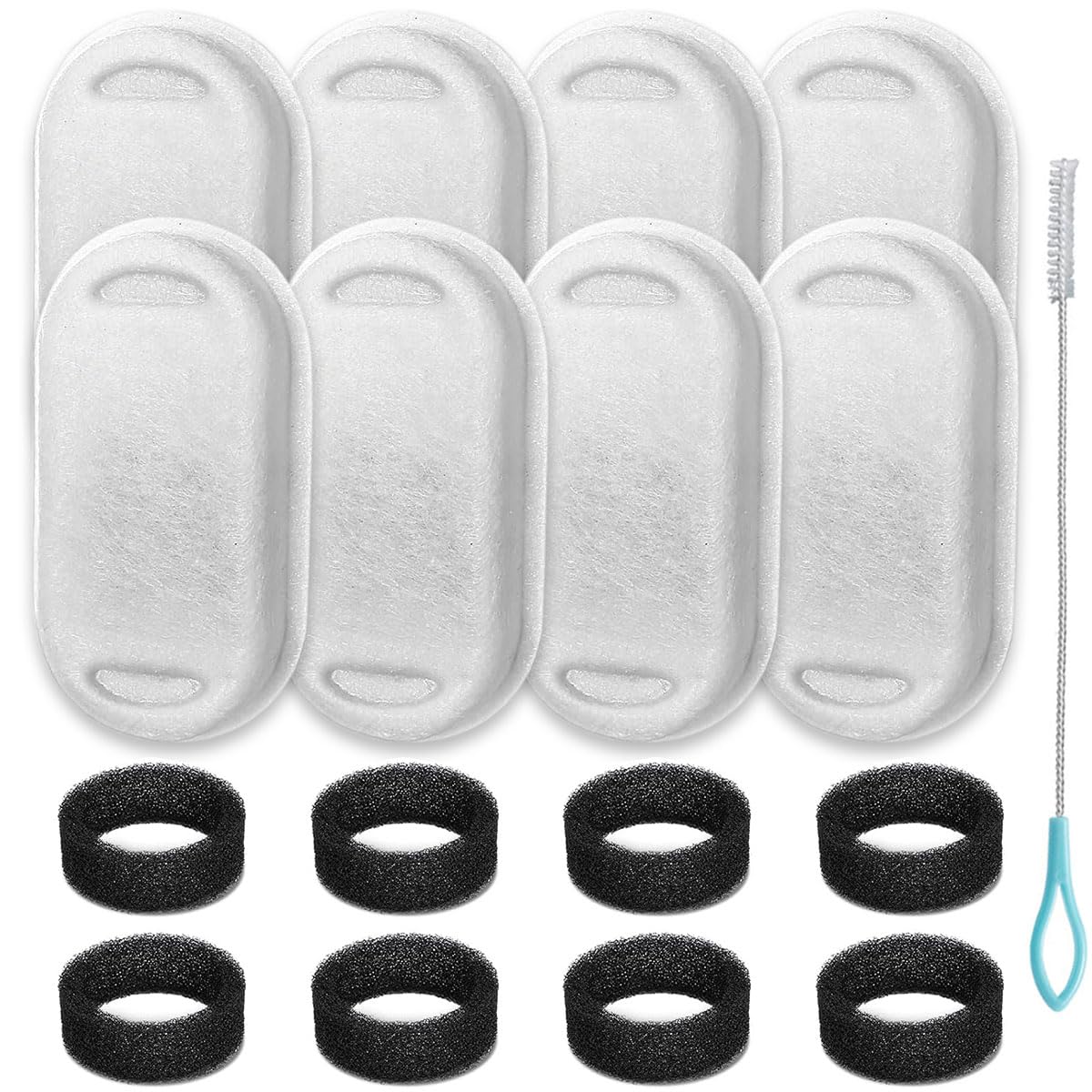 Acmerota Paquete de 16 Filtros para Fuentes de Agua para Gatos y esponjas prefiltrantes Compatible para Tomxcute 3.2L/108Oz & para GIOTOHUN 67oz/2L Acero Inoxidable Fuente para Mascotas(8+8)
