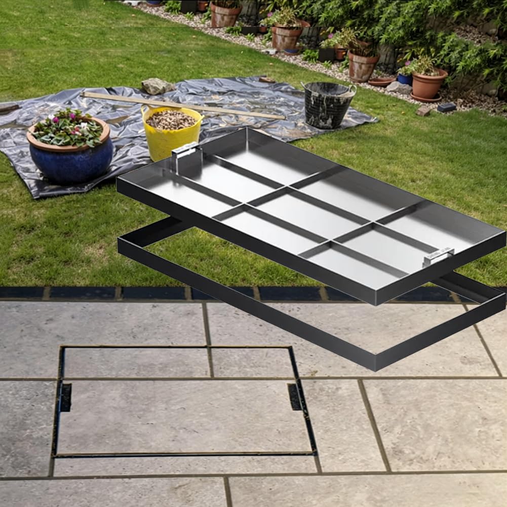 Couvercle de trou d'égout encastré 80x50x5cm, finition design en acier inoxydable 304
