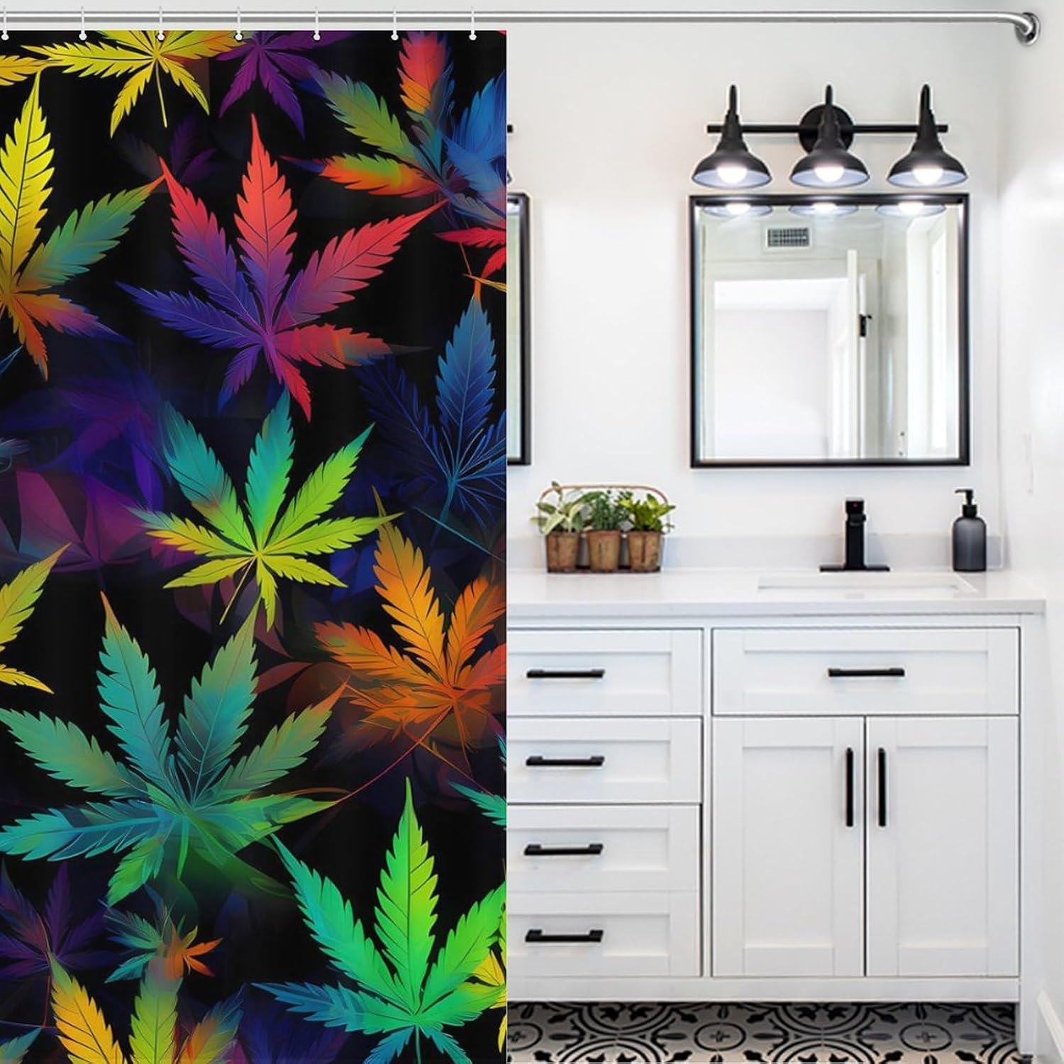 Trippy Weed Tie Dye Funny Shower Curtains Washable Bath Curtain Liner with Hooks for Bathroom Bath Tubs