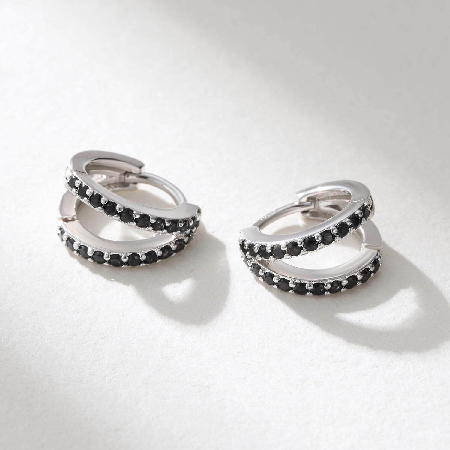 SWEETV 925 Sterling Silver Post Cubic Zirconia Hoop Earrings for Women, Womens Small Hoop Earrings Tiny Cartilage Huggie, 8mm for Adult - Image 5