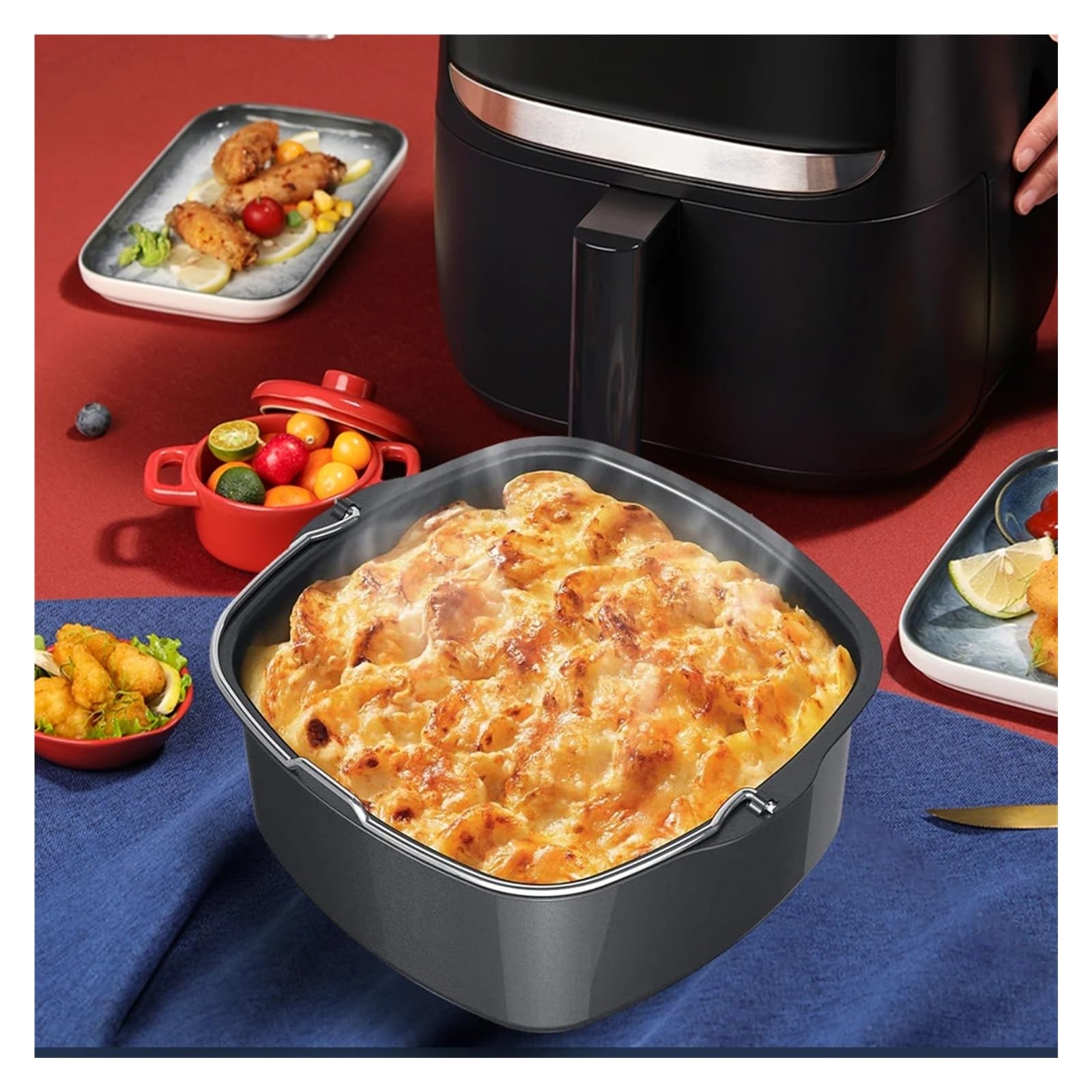 Backblech Nicht-Stick Kuchen Backblech Korb Airfryer for Backen Schüssel Pfanne Air Friteuse Zubehör Backen Korb Pizza Platte Gericht Topf Backformen(7 inch 16.5cm Tray)