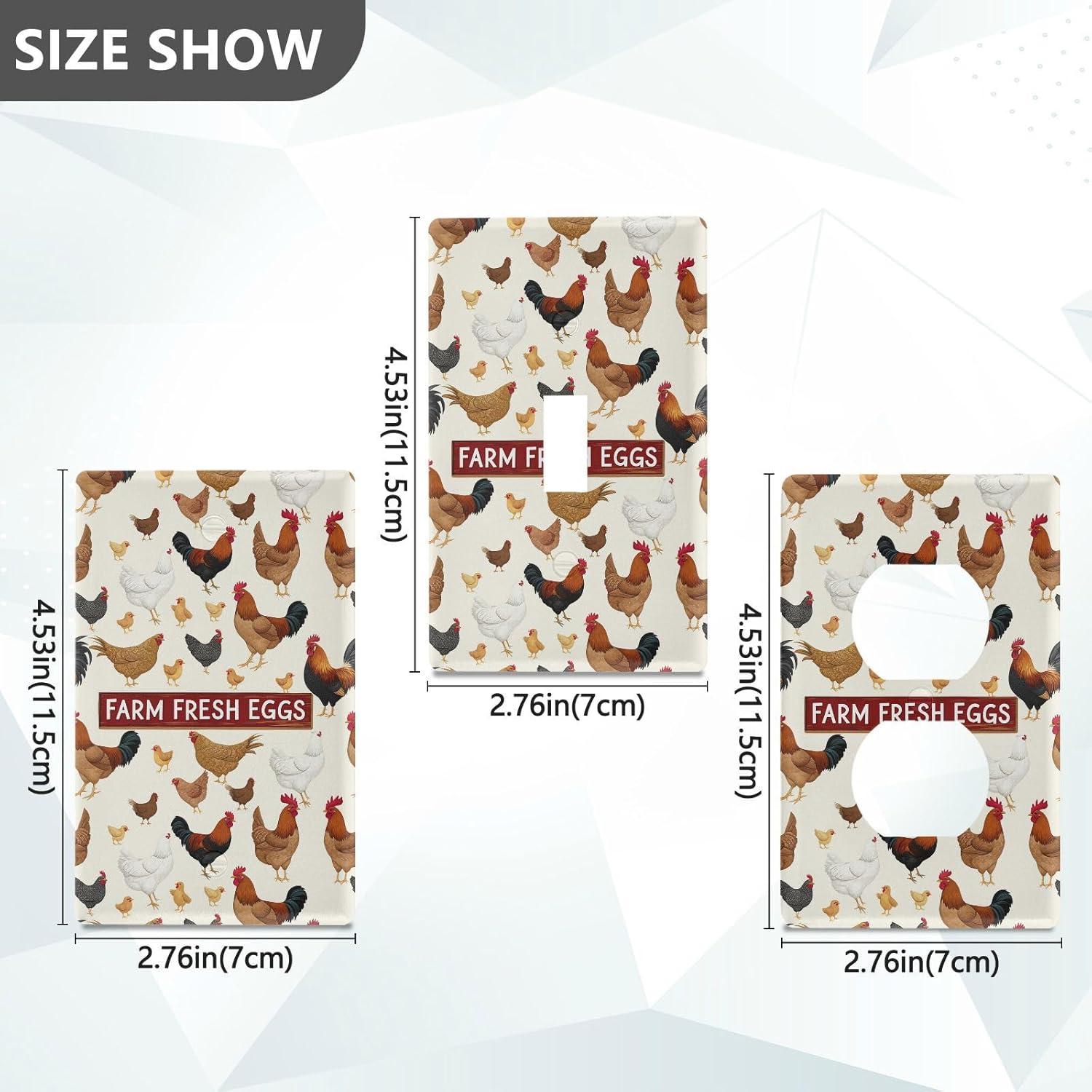 Hens Roosters Chickens Set Receptacle Outlet Cover Wall Plate Switch Plates Size 1 Gang 2.9" X 4.6" Rustic Kitchen Cooking Room Bedroom Decor