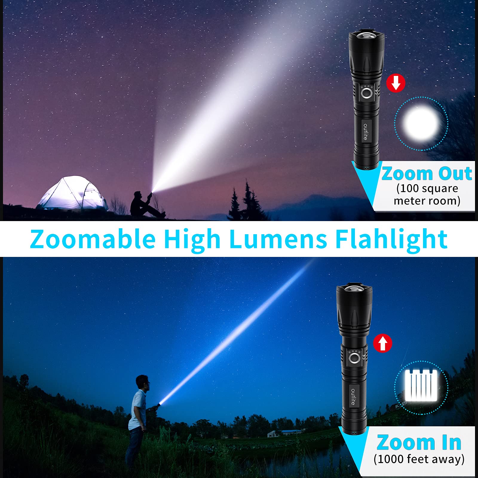 a100 high handheld flashlights powered flashlight rechargeable 18650 battery Outlite A100 High Powered Handheld Flashlight, Rechargeable 18650 Battery  and Charger Included, Portable LED Tactical Flashlight with Adjustable  Focus and 5 Light Modes, Tac Light For Camping Hiking : Amazon.com.mx:  Herramientas y