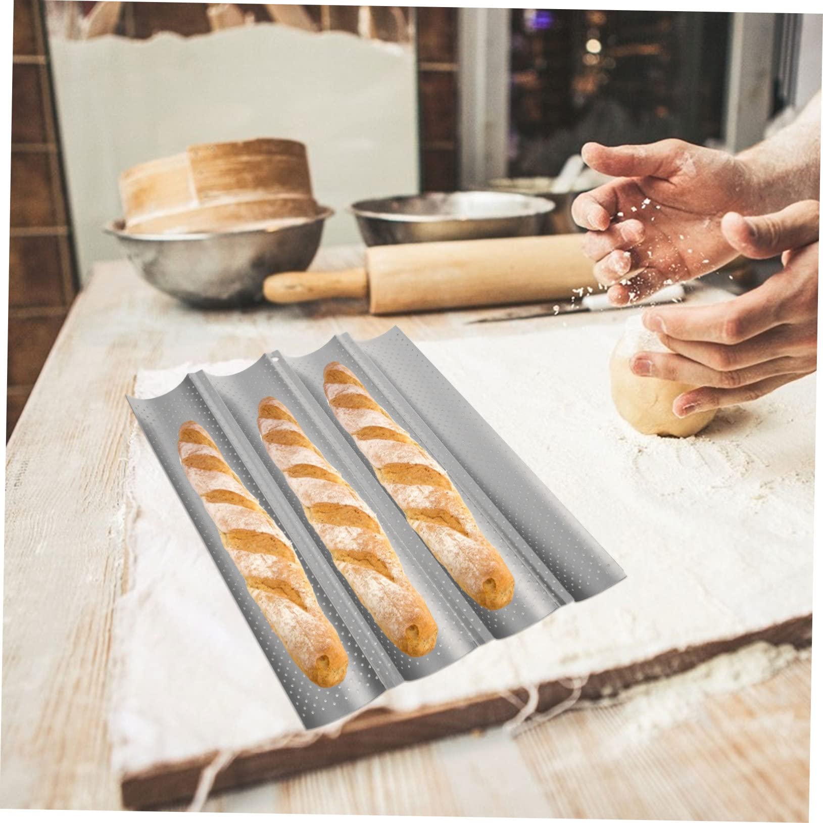 SOLUSTRE Vier Schlitz Backform Aus Kohlenstoffstahl Antihaft Französische Baguette Backblech Für Küche Und Bäckerei Energiesparend Leicht Zu Reinigen