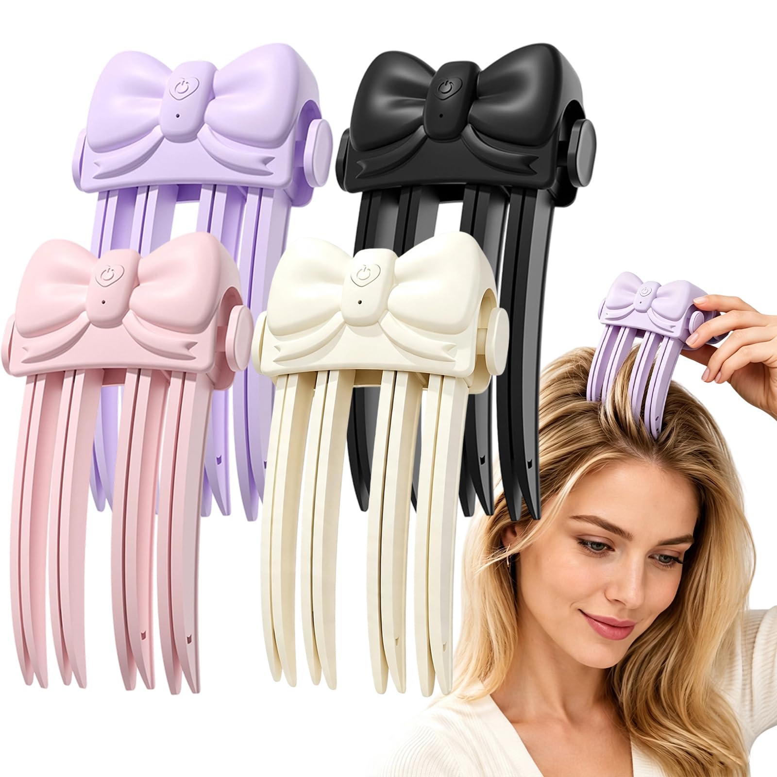 Lot de 4 pinces chauffantes et volumisantes sans fil, outil de coiffure portable pour cheveux plats et fins, peigne électrique pour relever les racines, 2 contrôles de température