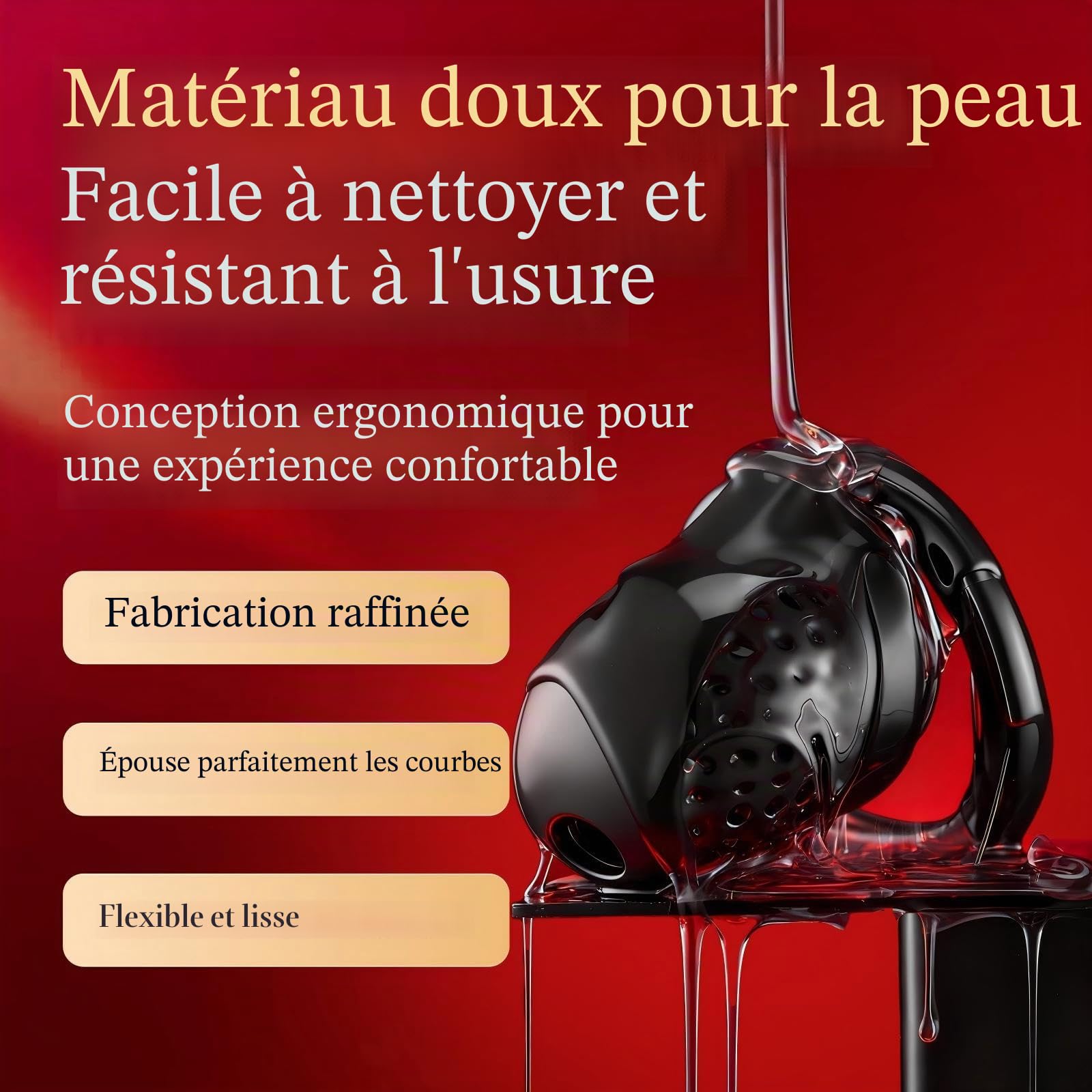 Chastity Cage PA Cage de Chasteté pour Pénis avec Cathéter Métallique et 5 Anneaux Différents Sex Toýs Homme Cage Chastetée en Plastique avec Serrure et Ceinture pour Bondage le Pénis (Black)