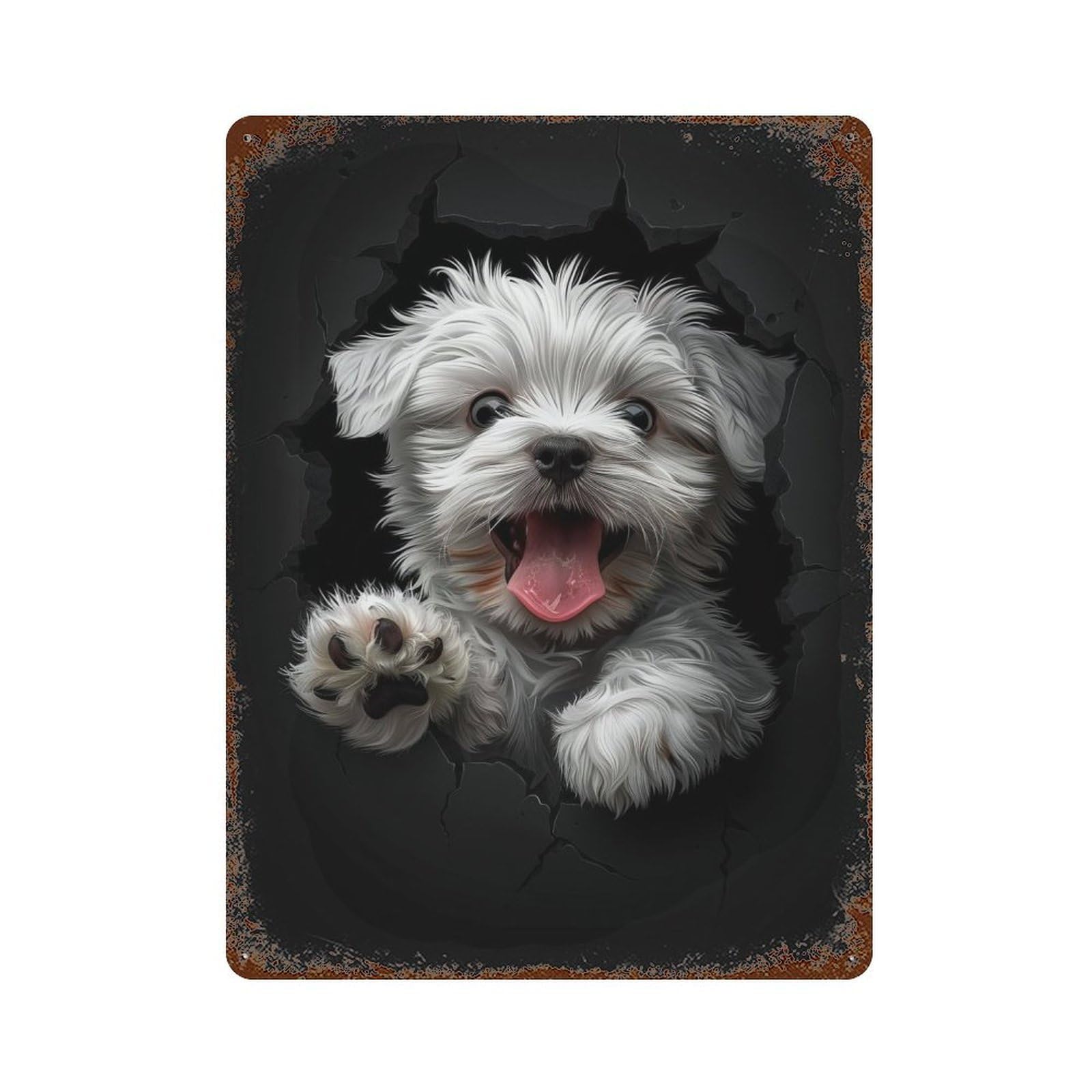 Garage Style Maltese Aged Metal Wall Plaque 15.7"x11.8", Farmhouse Wall Decor for Bar And Workshop