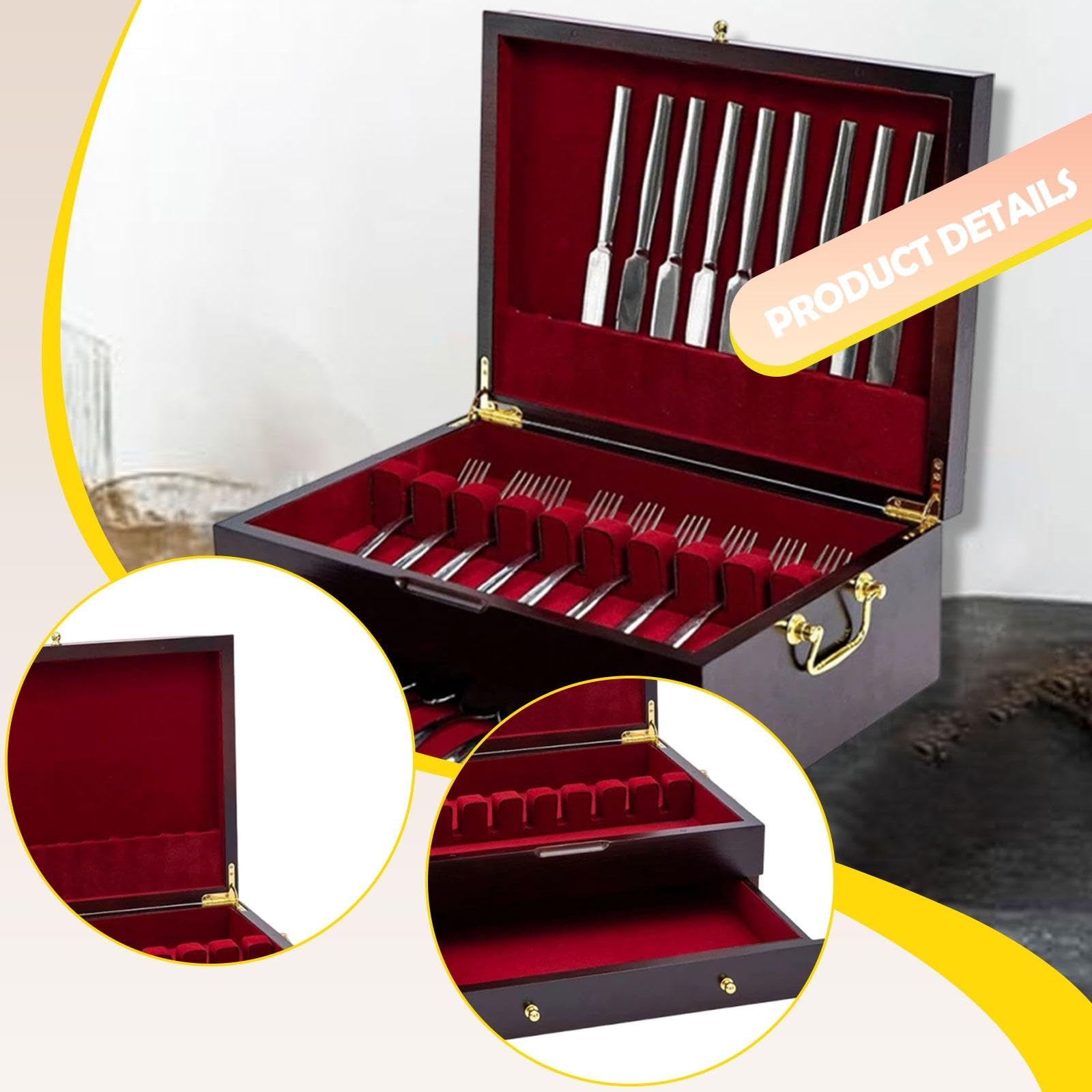Scatola Porta Posate in Legno, Organizer per Stoviglie con Coperchio Ribaltabile.