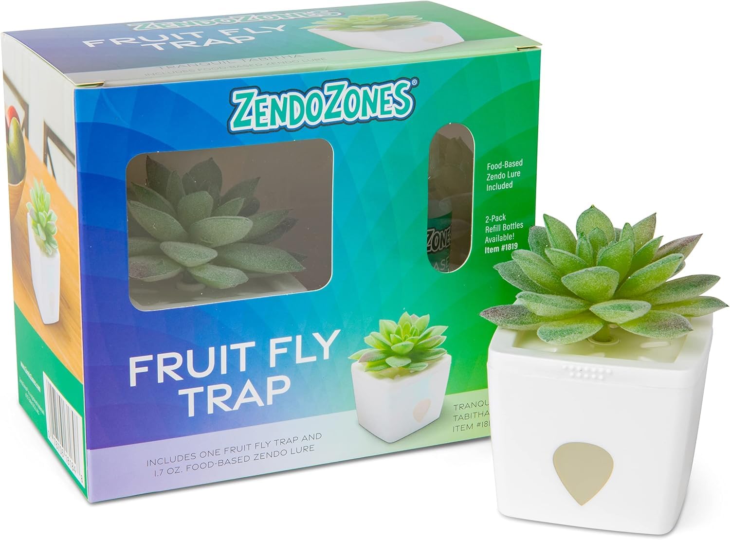 ZendoZones Succulent Fruit Fly Trap – Tranquil Tabitha Design with White Base – Eco-Friendly Indoor Fruit Fly Control – Easy-to-Use Decorative Trap