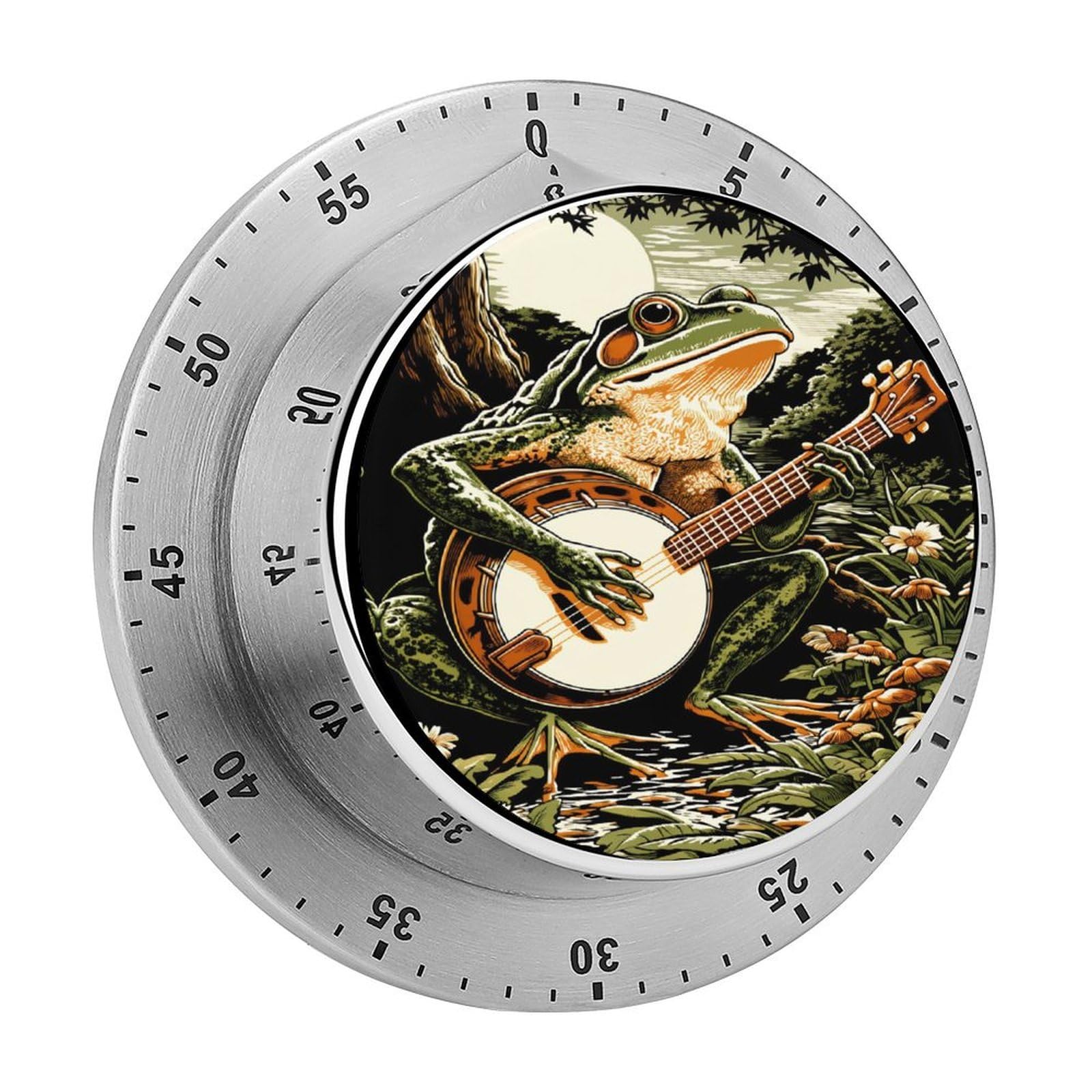 Frog Playing Banjo Moon Nature 60 Minute Wind Up Timer,Visual Mechanical Magnetic Timer with Loud Alarm for Kitchen