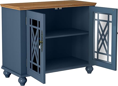 Miniatura 4 de FESTIVITY Aparador de 38 pulgadas con 2 puertas de vidrio para sala de estar y comedor, cocina, pasillo, mesa de consola (azul marino)